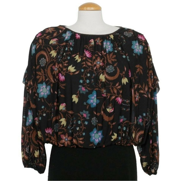 Free People Wildflower Honey Top Black Floral Size Small - Picture 7 of 13